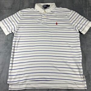 Polo Ralph Lauren Mens XL White Blue & Black Striped Short Sleeve With Red Pony